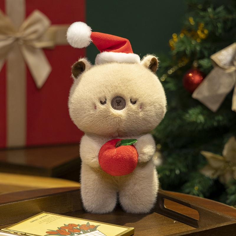 24cm Cartoon Cute Christmas Capybara Plush Doll Pillow Apple Santa Claus Capybara Plush Toy Home Decoration Gift For Children