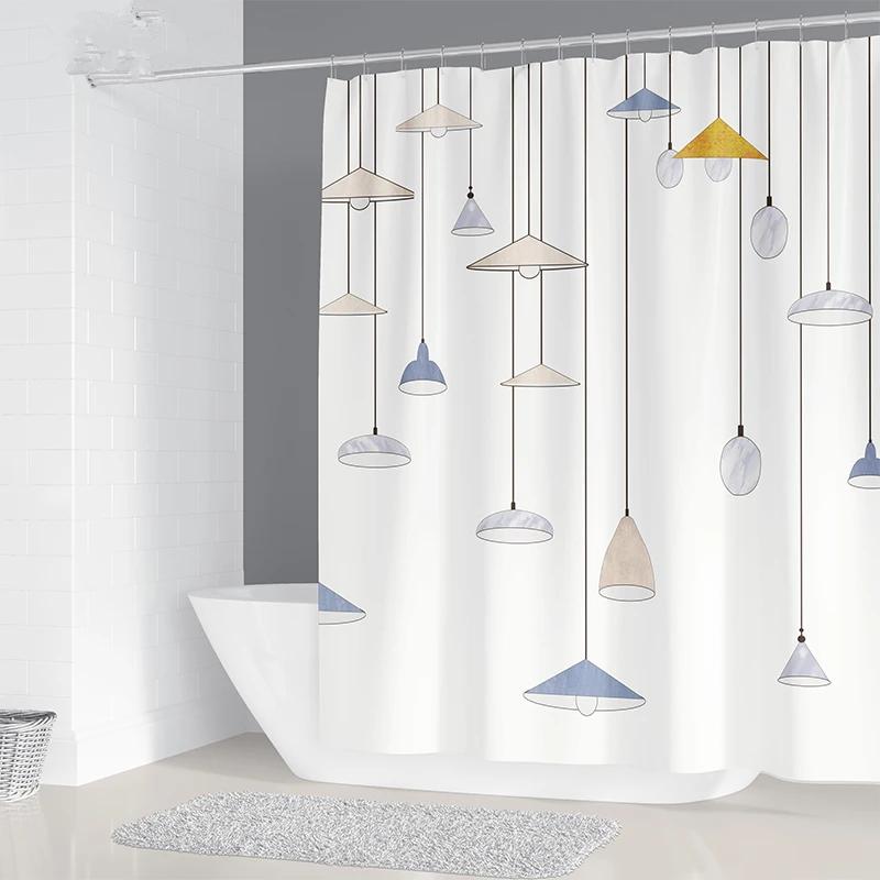 Simple Geometric Nordic Chandelier Printing Bathroom Shower Curtain Polyester Waterproof Home Decoration Curtain with 12 Hooks