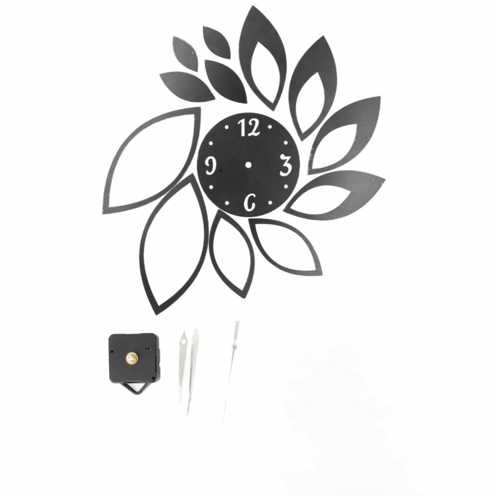 Hollow Floral Design Mirror Wall Clock Leaf Shape Silver DIY Wall Clock Sticker Clock Movement Included Removable Sticker
