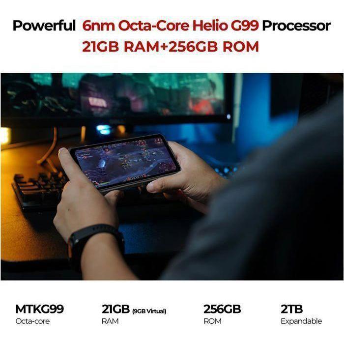 Smartphone Robuste HOTWAV Cyber X Pro 21Go+256Go/2To TF Helio G99, 10200mAh/33W 108MP 6,78''FHD+ Android 13 Téléphone NFC/4G/IP68