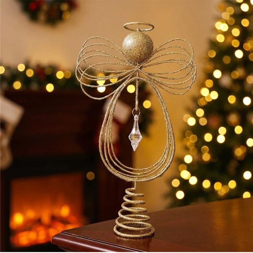 Hollow Glitter Christmas Tree Decoration Angel Angel Tree Top Star New Christmas Tree Topper