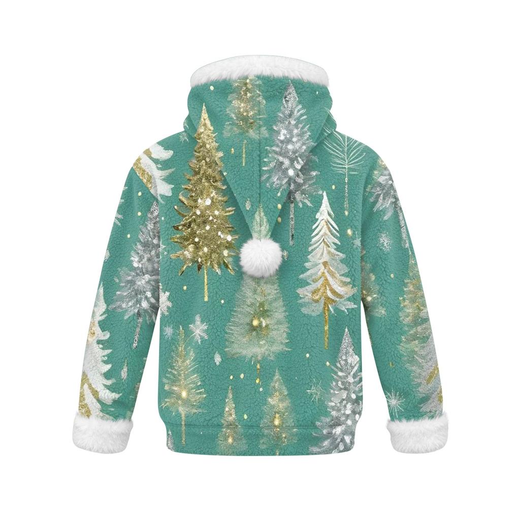 Children's Casual Christmas Tree Print Hooded Top with Large Pet Pocket for Everyday Wear