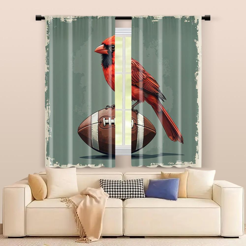 2 pcs, filtering curtains (excluding rods, non-movable, without batteries) Cardinal Bird and Footballbackgroundsuitable for use