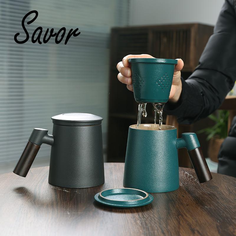 400ML Ceramic Mug Tea Cup with Infuser Household Belt Filter Double Wall Mug Drinkware Office with Handle Tea Strainer Lid