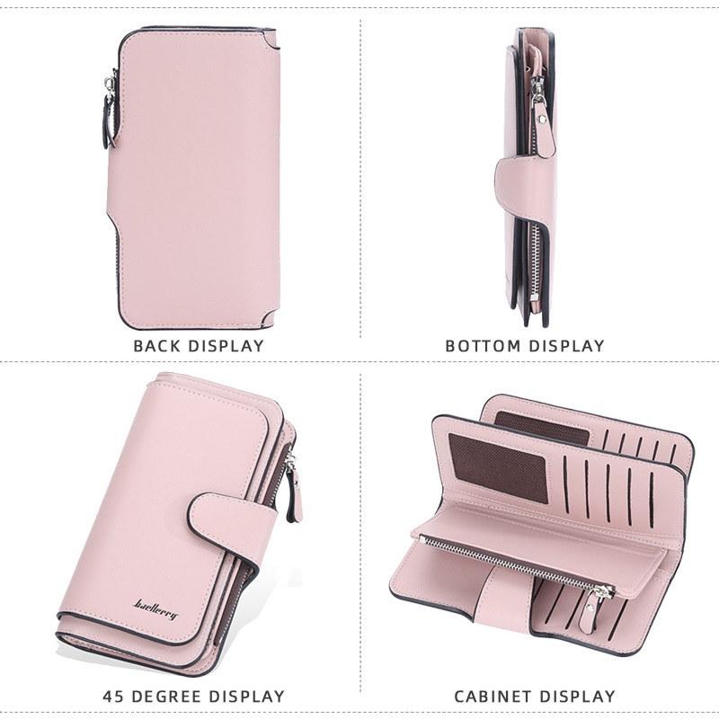 Baellerry Unisex dlouhá peněženka na zip Peněženka na mince z PU kožené trojdílné peněženky Neformální držák na karty