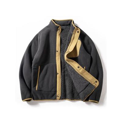 Men's Fleece Jacket for Autumn and Winter, Thickened and Warm, Casual Stand-Collar Jacket with Color-Blocking Lamb Fleece Cardigan Sweatshirt