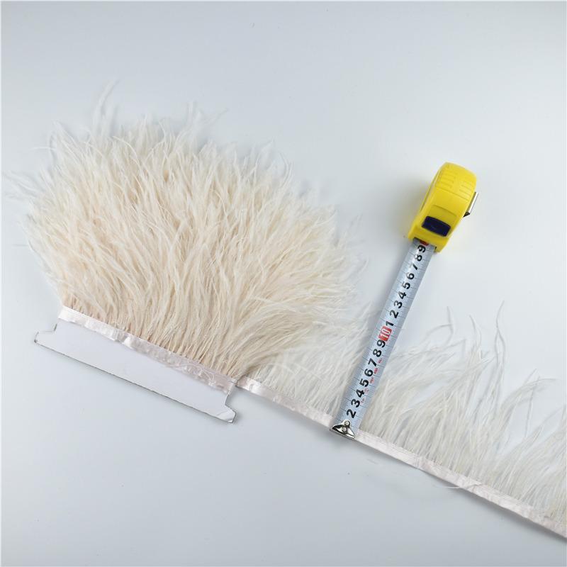1Meters Ostrich Feathers On Tape Fringe Trim Ribbon 10-15Cm 4-6" Long White Feather Trims Decor For Clothes Flecos Decoration