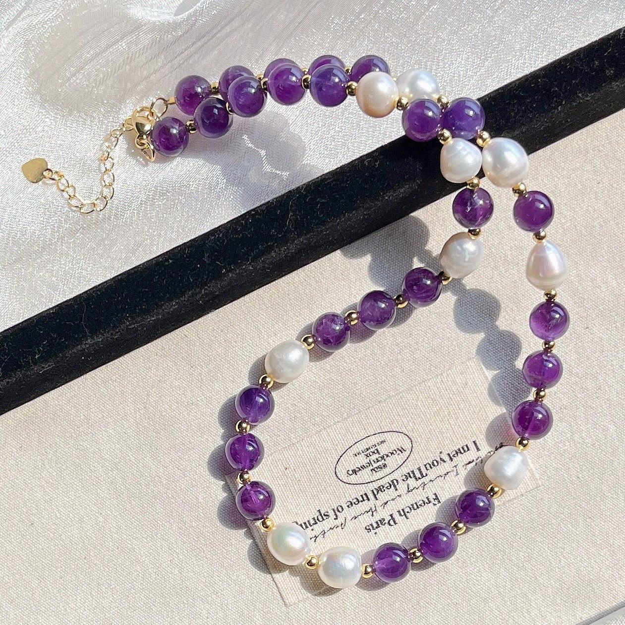 Natural Freshwater Pearl Amethyst Design Sense Clavicle Chain Necklace