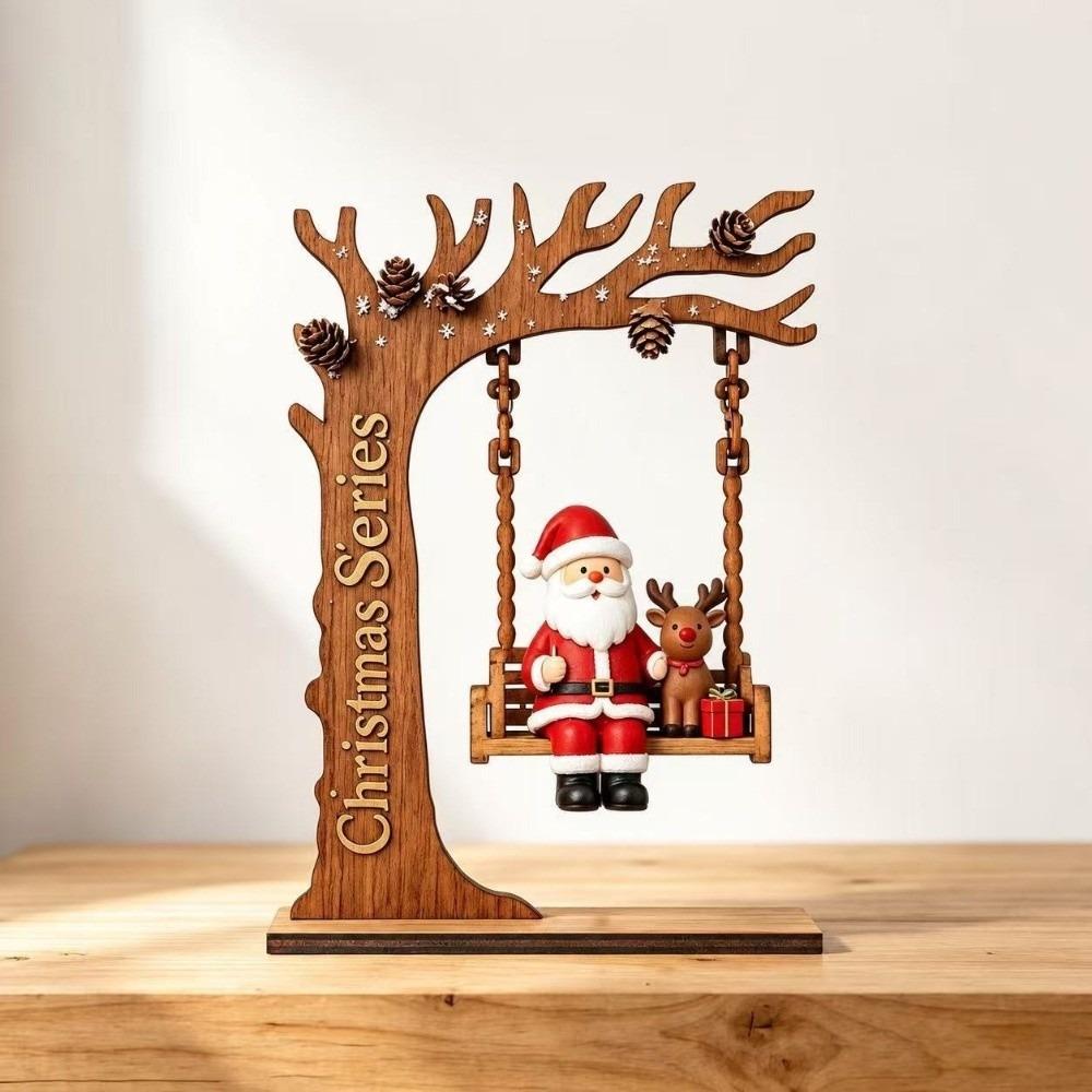 Moon Shape Christmas Ornaments Wooden Christmas Decoration Swing Santa Claus Decoration For Office