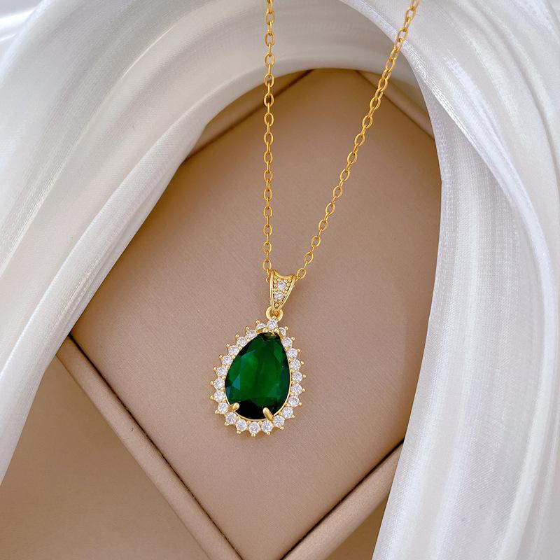 Retro Water Drop Zircon Full Diamond Fashion Light Luxury Temperament Gorgeous Full Diamond Necklace Female Versatile Collarbone Chain