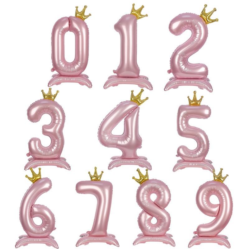 Balão digital de alumínio rosa com decoração de coroa de 42 polegadas, balão com número para decoração de festa de aniversário, suprimentos para meninas, lembrancinha de aniversário