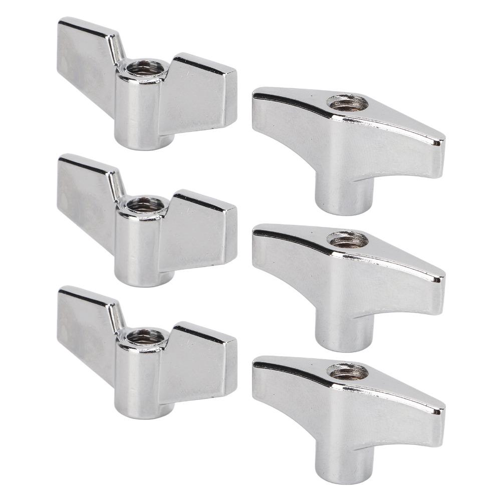 6PCS Metal Drum Set Wing Nuts Silver T Type Stand Nut Drum Set Accessories