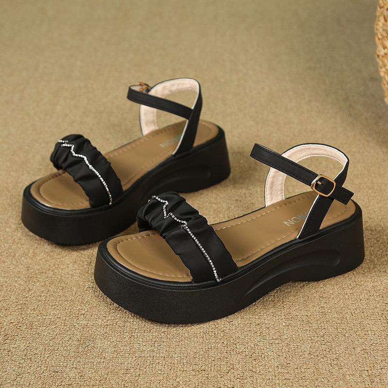 

Новые летние сандалии студенческие повседневные на плоской подошве универсальная юбка однотонные на толстой подошве увеличивающие рост пляжная обувь женская 39 чёрный