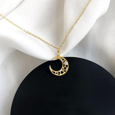 Moon Star Moon Hollow Diamond Necklace for Women Korean Collarbone Chain Simple Trendy Fashion Temperament