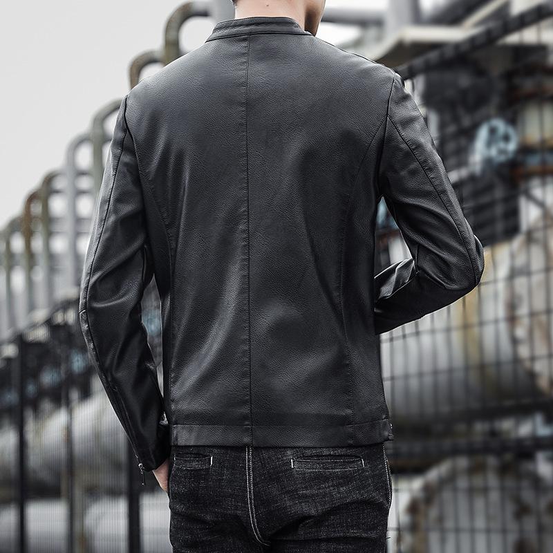 New Top Leather Jacket PU Leather Coat Soft Leather Men's Autumn and Winter Light Business Casual Standing Collar Simple and Versatile Men's