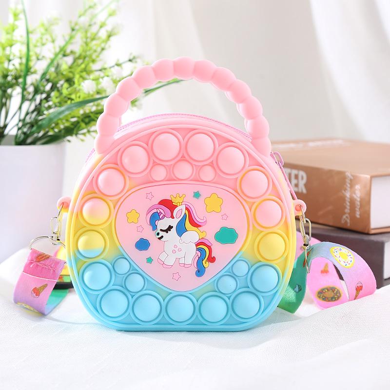 New Eliminate Rat Pioneer Bag Cartoon Unicorn Coin Purse Silicone Messenger Bag Children Fidget Toy Bubble Stress Relief Handbag