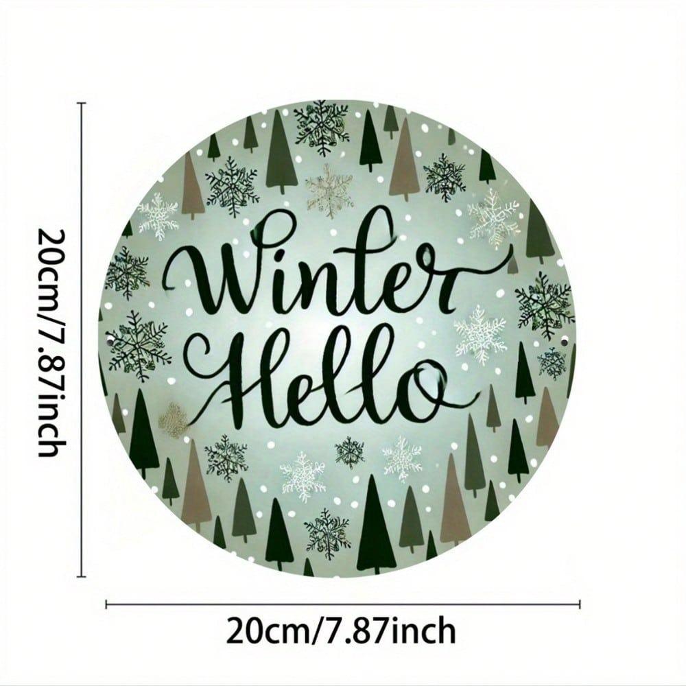 Winter Round Iron Wall Art Hello Sign 7.8 Inch Metal Plaque Decorative For Front Door Porch Living Room Bedroom Home Decor Gift