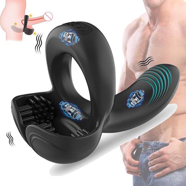 Powerful Vibrator for Men 3 Motors Ejaculation Delay Testicles Perineum Stimulator Cock Ring Sex Toy for Couples Game