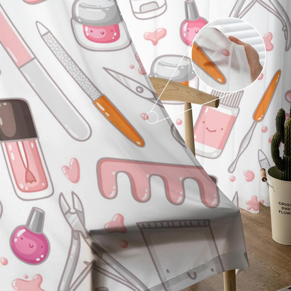 Woman Cosmetics Nail Polish Tulle Curtains for Living Room Decoration Modern Chiffon Sheer Voile Kitchen Bedroom Window Curtain