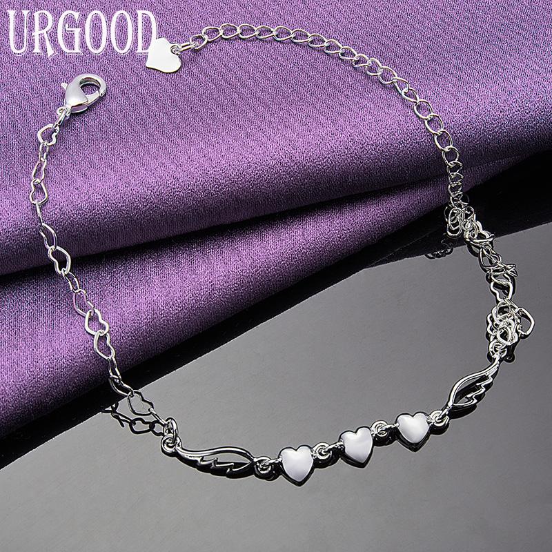 925 Sterling Silver Romantic Heart Bracelet Fashion Wedding Gift Party Jewelry