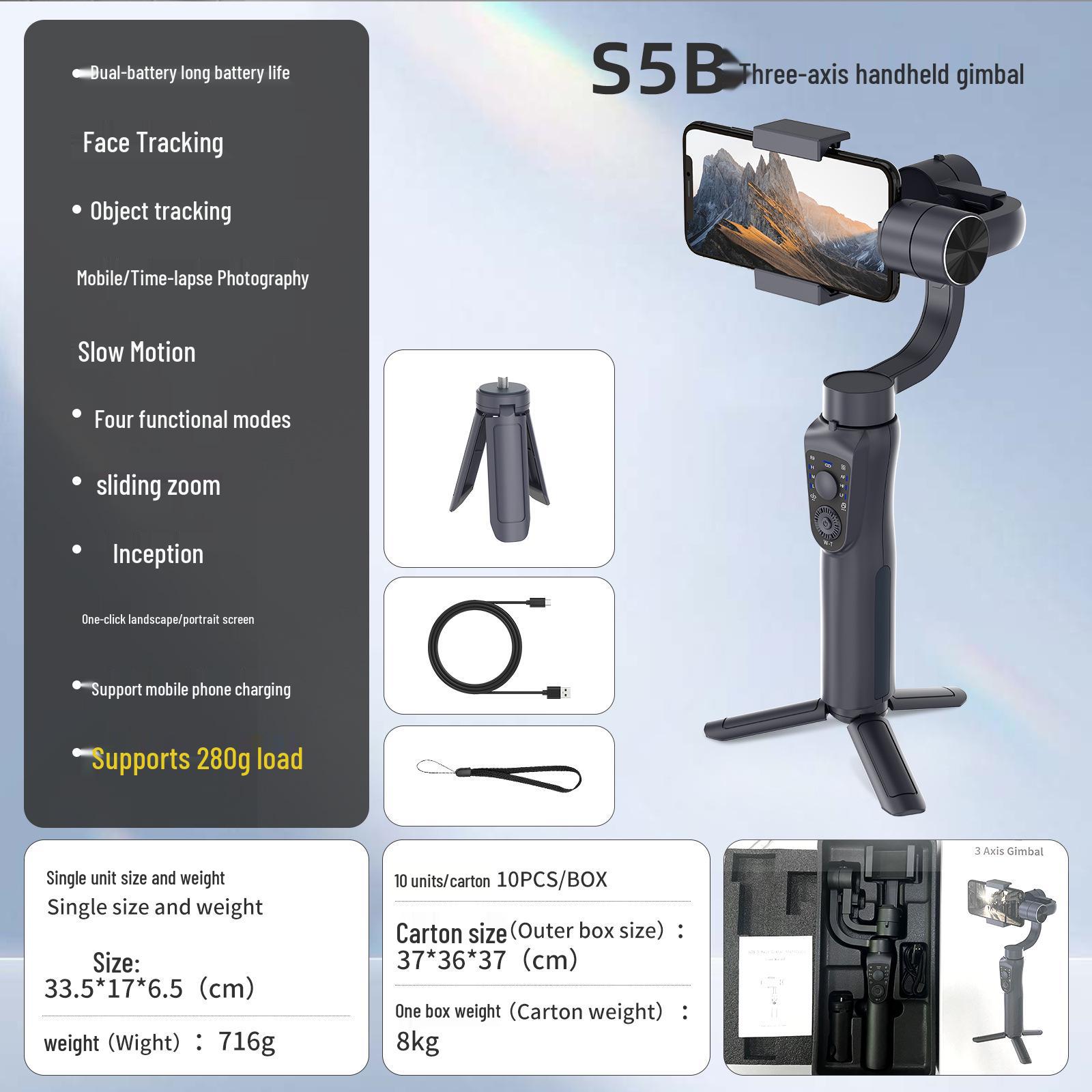 S5Bpro Three-Axis Phone Gimbal: Anti-shake, Live Streaming, Multi-function Stabilizer for Photography & Self-Timer.