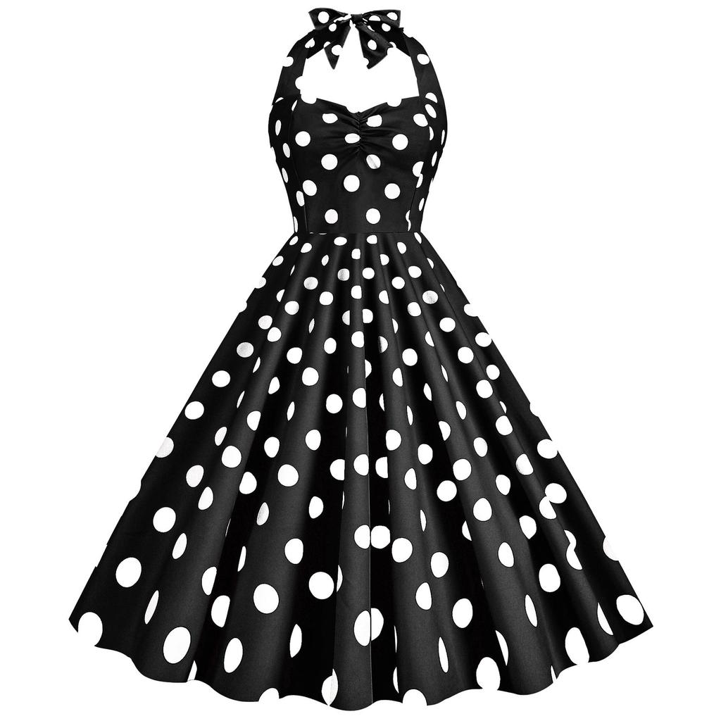 Hot-Selling Polka Dot Strapless Vintage Hepburn 50s Slimming Swing Dress
