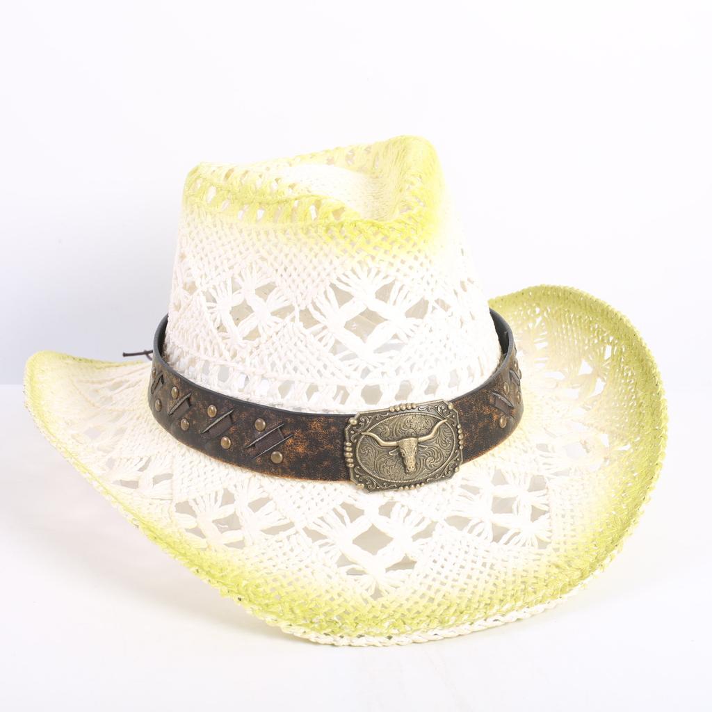 Popular European and American Fashion Hollow Woven Hat Straw Hat Men's and Women's Classic Outdoor Western Denim Straw Hat