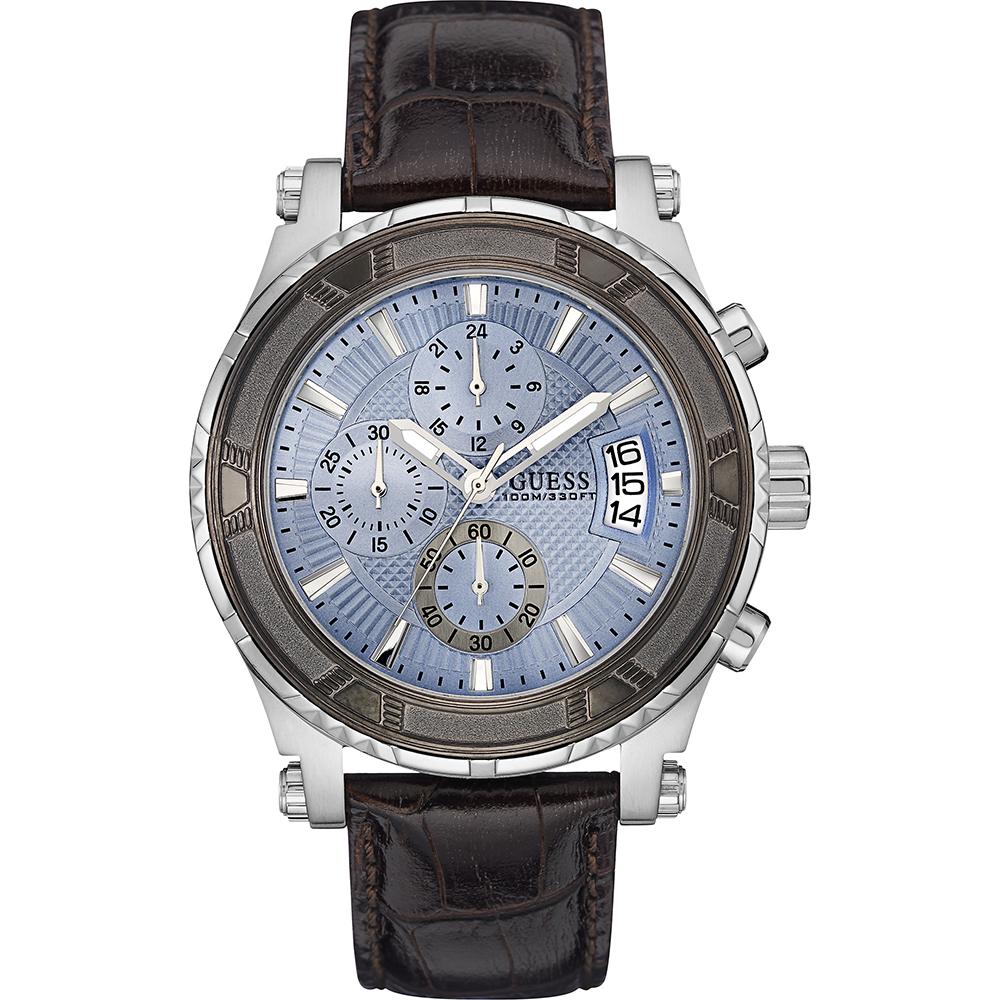 GUESS Pinnacle Blue Stainless Steel Leather Men s Quartz W0673G1 синий