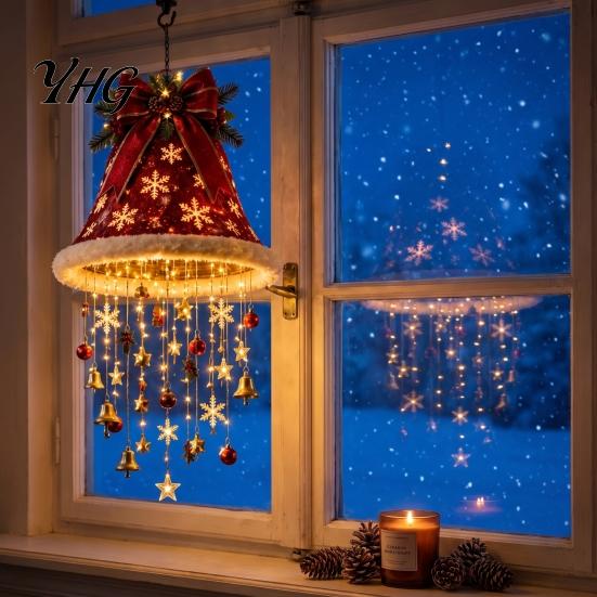 Decorative Holiday Lights Lighted Christmas Ceiling Hanging Decor, Pre-Lit Tree Bell Pendant with Big Decor Warm LED, Porch Doorway Ornament,
