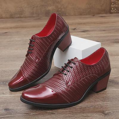 Men's Large Size Casual Pointed Leather Shoes, 6CM Heel Height, Formal High Heels for Hairdressers