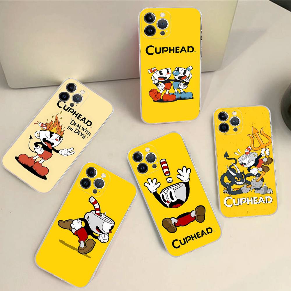 Comedy Animation C-Cuphead Cartoon Transparent Soft Phone Case For IPhone 15 12 14 16 17 13 Plus 11 Pro Max 13 Pro
