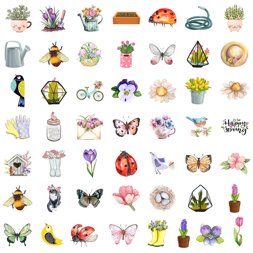 50PCS Spring Series Graffiti Stickers - Waterproof Decor for Water Cup, Luggage & Creative Use RecordingYourLife Store