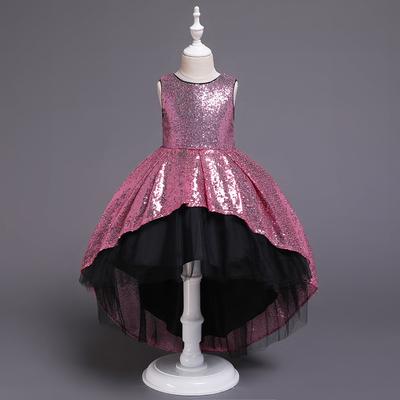 Vestidos de princesa para niñas Vestidos para niñas Lentejuelas Súper de moda Vestidos de noche de pasarela para modelaje de niños con cola