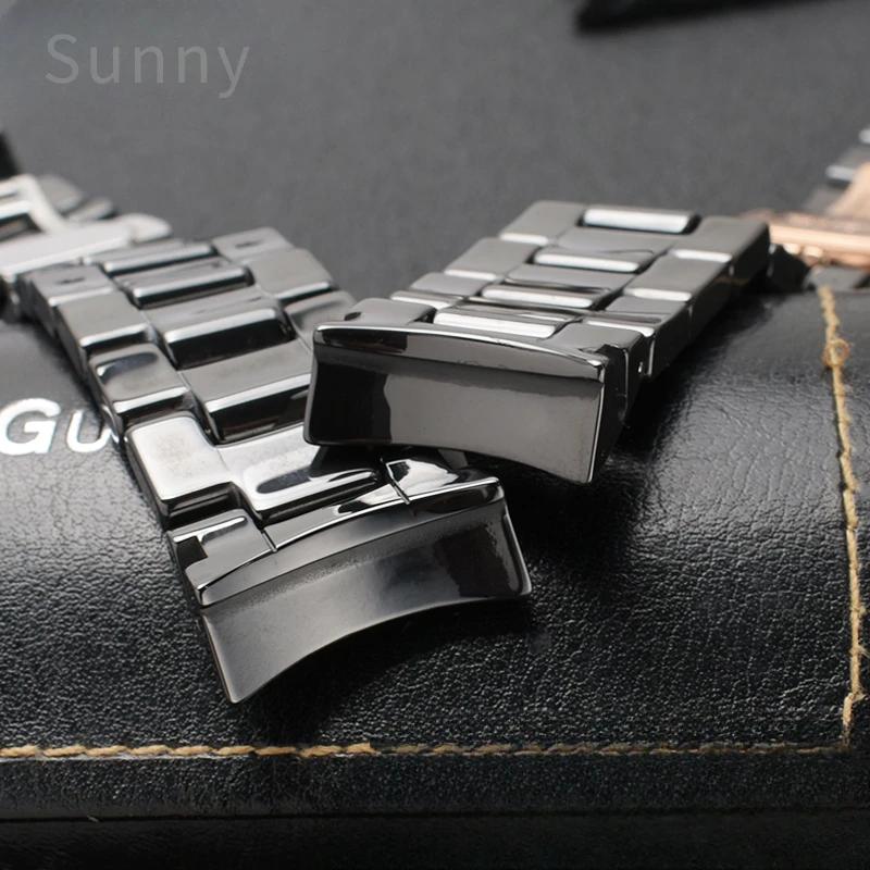 Für Armani Gebogene Schnittstelle Glänzende Keramik Uhrenarmbänder Ar1451//1400//1421/1440 Langlebig Business Bequem Schwarz Uhrenarmband