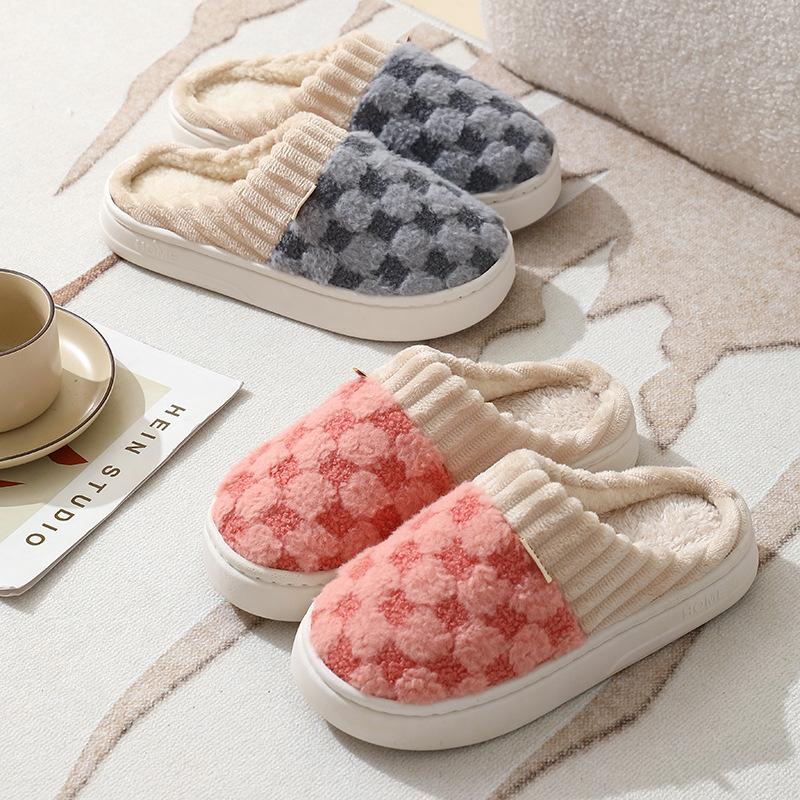 Winter wear non-slip fluffy slippers cotton mop thickened warm indoor cotton slippers