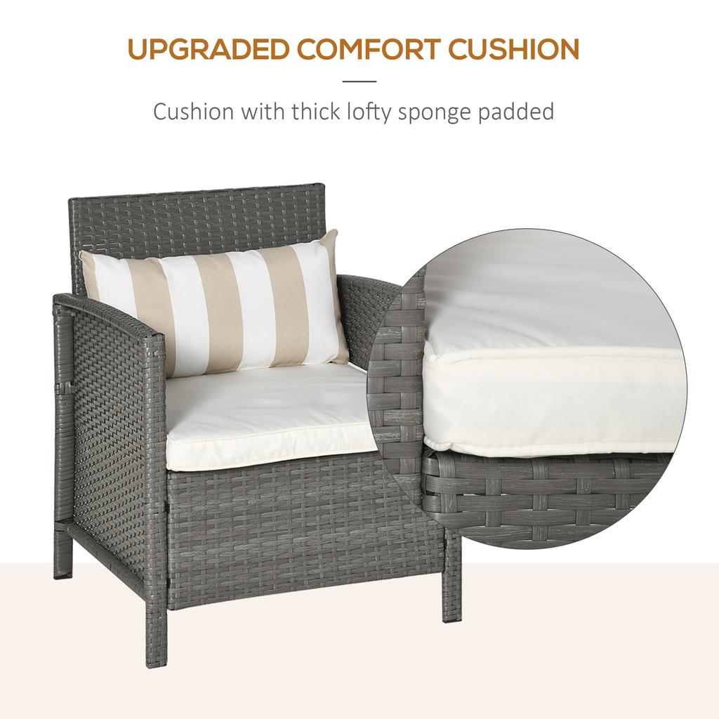 3 Pieces Rattan Bistro Set, Wicker Garden Furniture Set, Glass Top 2-tier Coffee Table and Chairs Set with Pillows and Washable Cushions for Outdoor