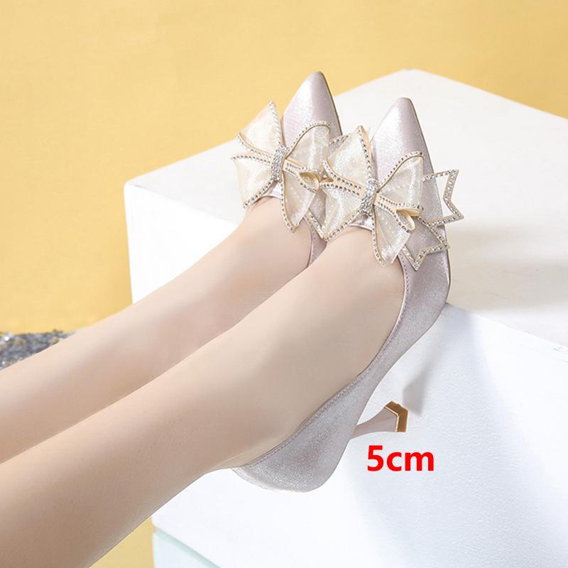 fashion Rimocy Rhinestone Bowtie Pointed Toe Women's Pumps 2024 New Spring Satin Bridal Wedding Shoes Shallow Woman Pumps Stiletto Red