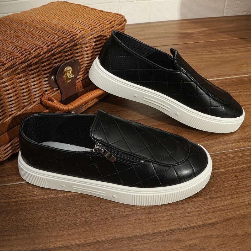 Fashion Women's Casual Sports Shoes Spring New Round Head Deep Zip Soft Sole Anti-slip Wear-resistant Flat Shoes