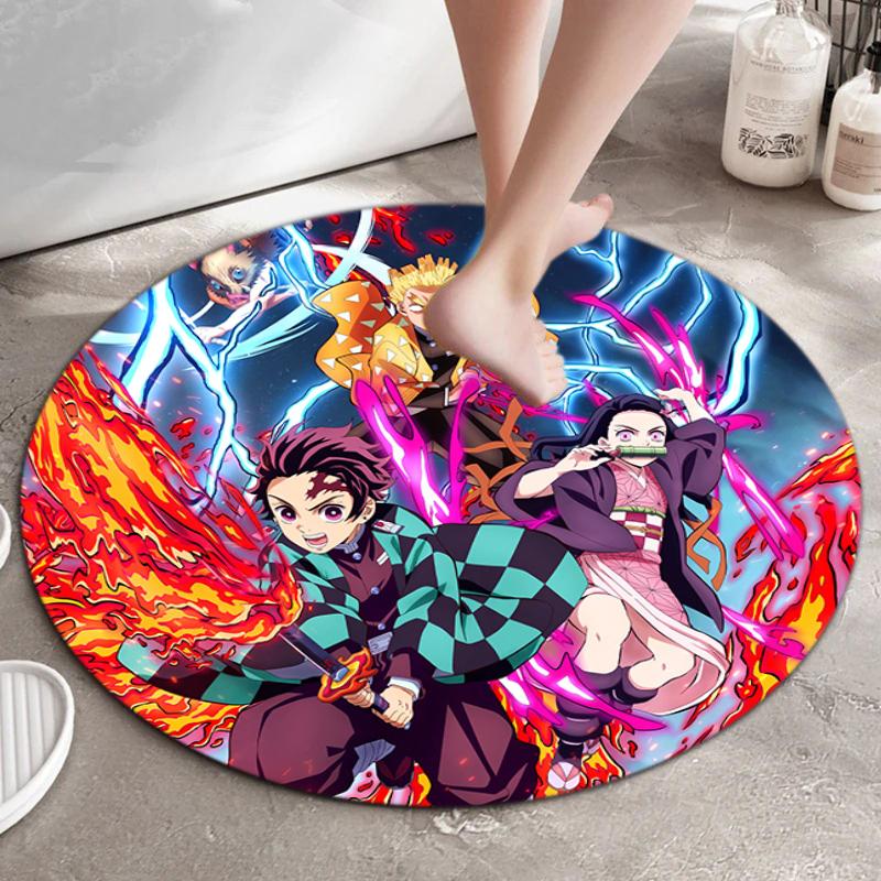 Classic Japanese-style Cartoon Demon Slayer Round Rug, Home Soft Decorative Anti-slip Yoga Mat and Chair Mat, Outdoor Floor Mat Carpet K6
