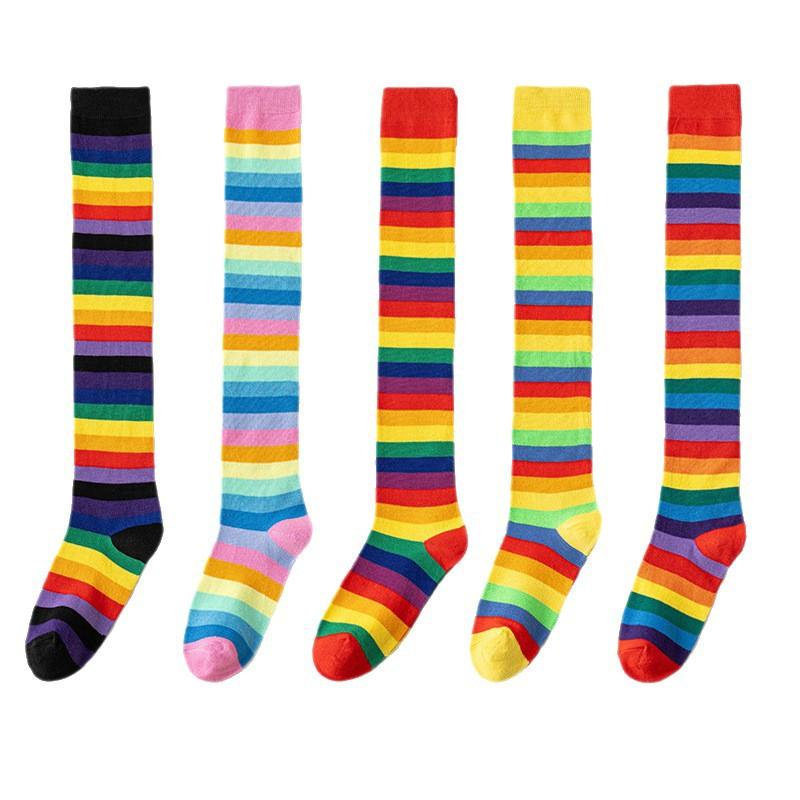 1 Set Regenboog Over de Knie Sokken & Handschoenen, Cosplay Beenwarmers Armwarmers Mode Feest Accessoires