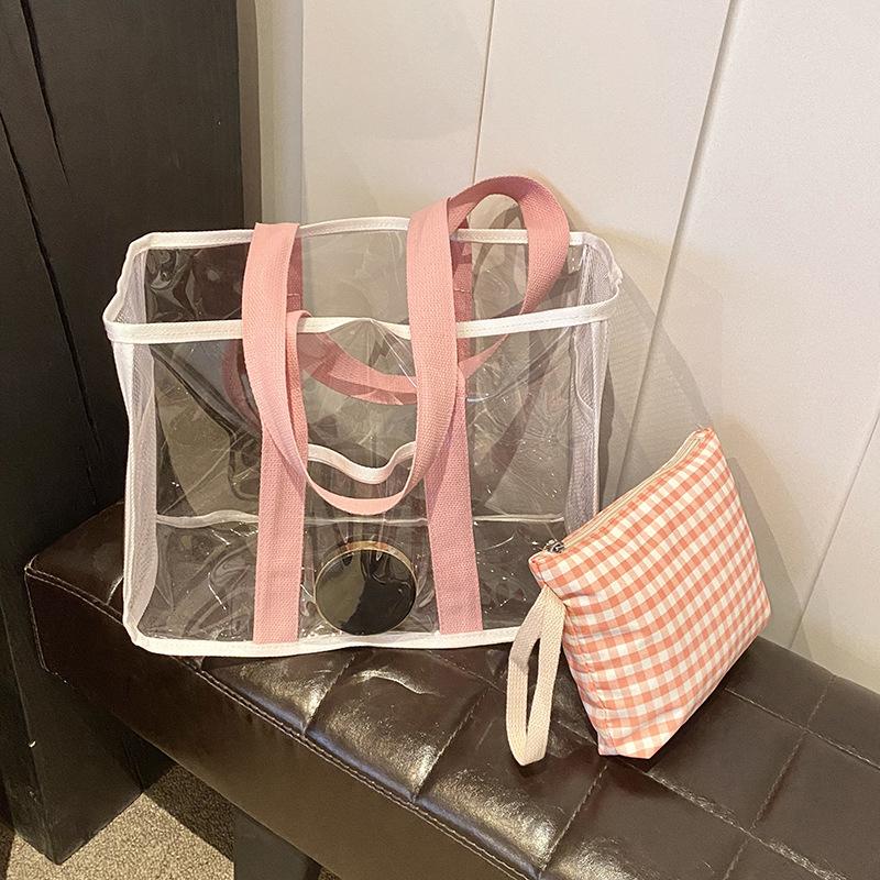 Pvc Transparent Handbag Tote Bag Women Summer Beach Clear Tote Bag Travel Storage Bags Portable Waterproof Carry Bag