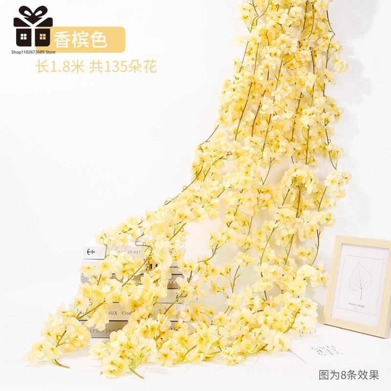 230CM Artificial Sakura Flowers Vine Wedding Garden Rose Arch Home Party Decoration Christmas Bridal Fake Silk Scrapbook Plants