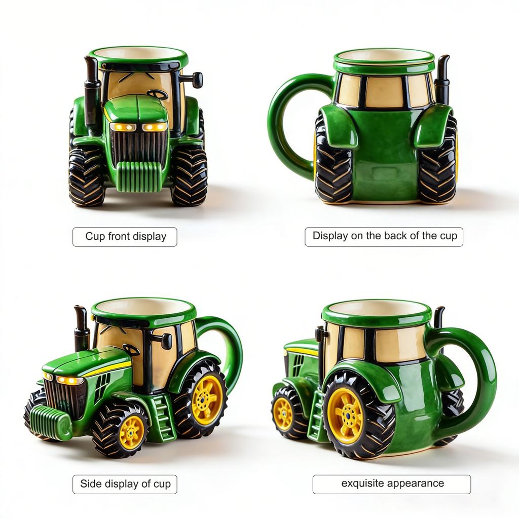 Vintage Green Tractor Mug - A Resin And Stainless Steel - Decorative Coffee Mug, Perfect As A Gift For Farmers And Lovers Of Rural Life.
