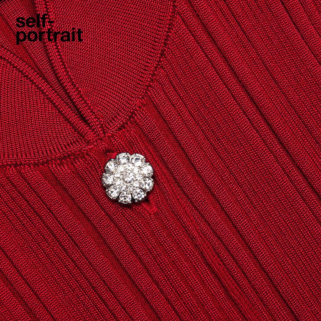 Self-Portrait Burgundy Rhinestone New Chinese Style Bell Sleeve Commuter Knit Sweater Women sweater SWF371M03400