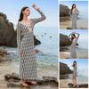 Cover Up Dress V-Neck Long Sleeve Loose Fit Beach Dress Loose Fit Striped Print Sun Protection Bikini Cover Up Dress Beachwear