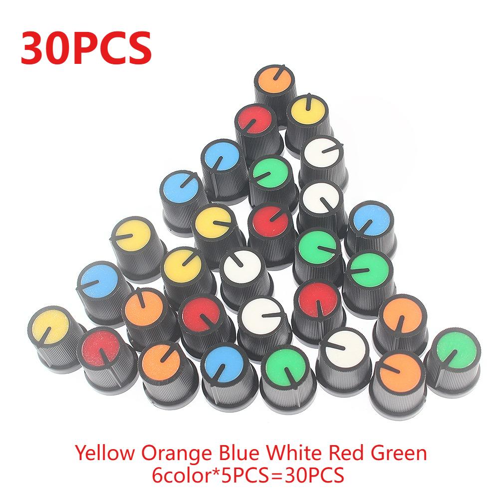 5/30pcs WH148 AG3 Potentiometer Knob Cap AG3 Plastic Rotary Switch Knobs Kit for Diameter 6mm Green Yellow Orange Blue White Red