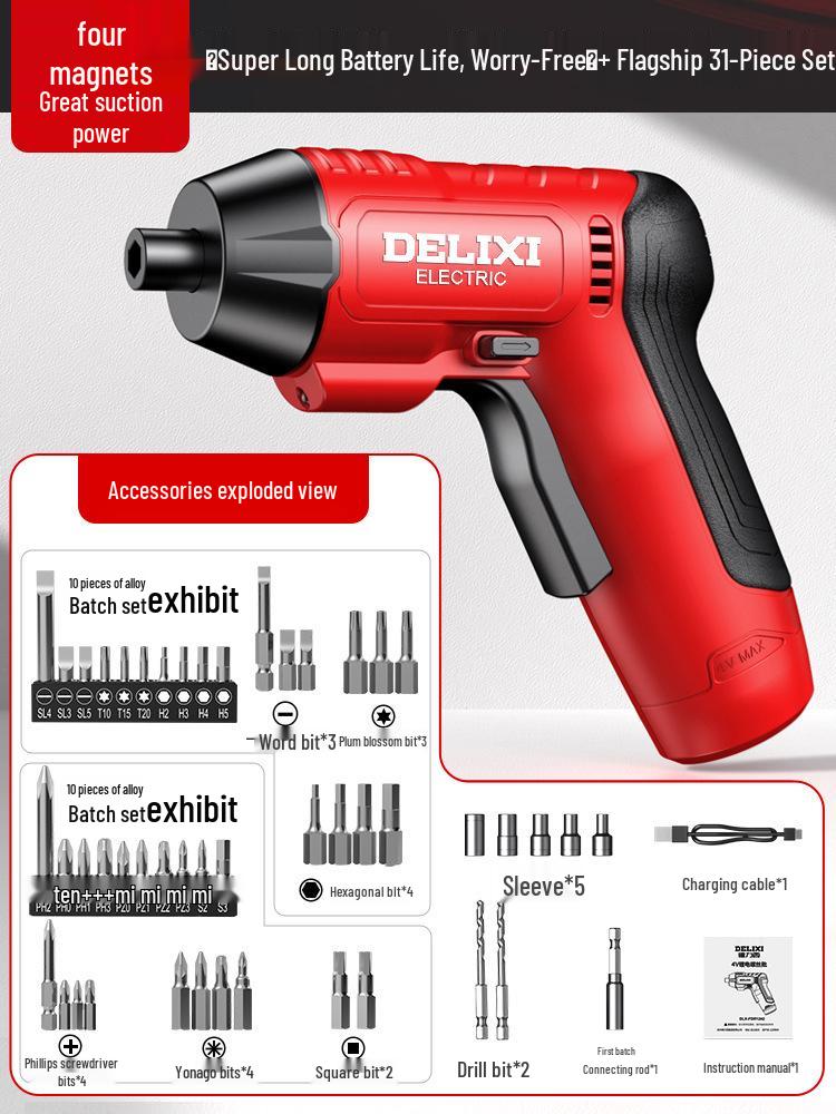 Delixi Rechargeable Mini Automatic Electric Screwdriver for Small Household Tasks