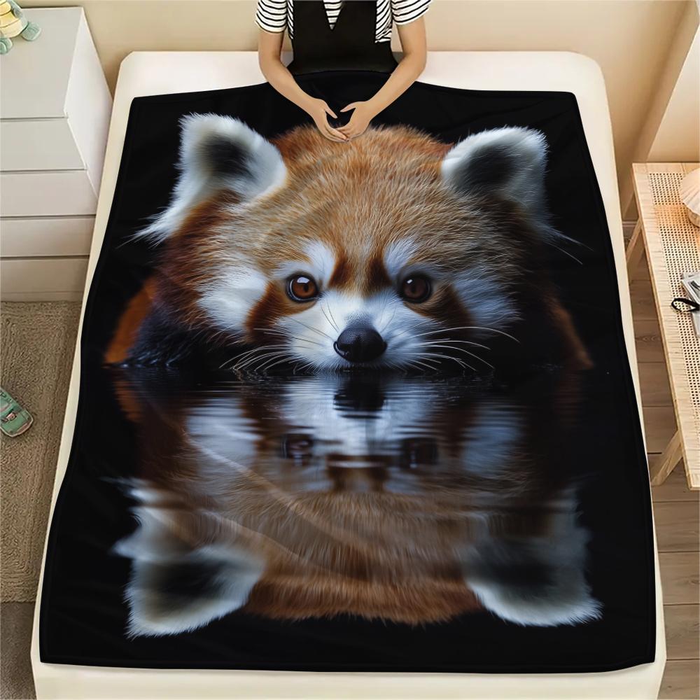 Black Red Panda pattern Flannel Blanket, High quality Comfortable for All Seasons, Home Decor, Warmth and Comfort, Perfect for Gifts.