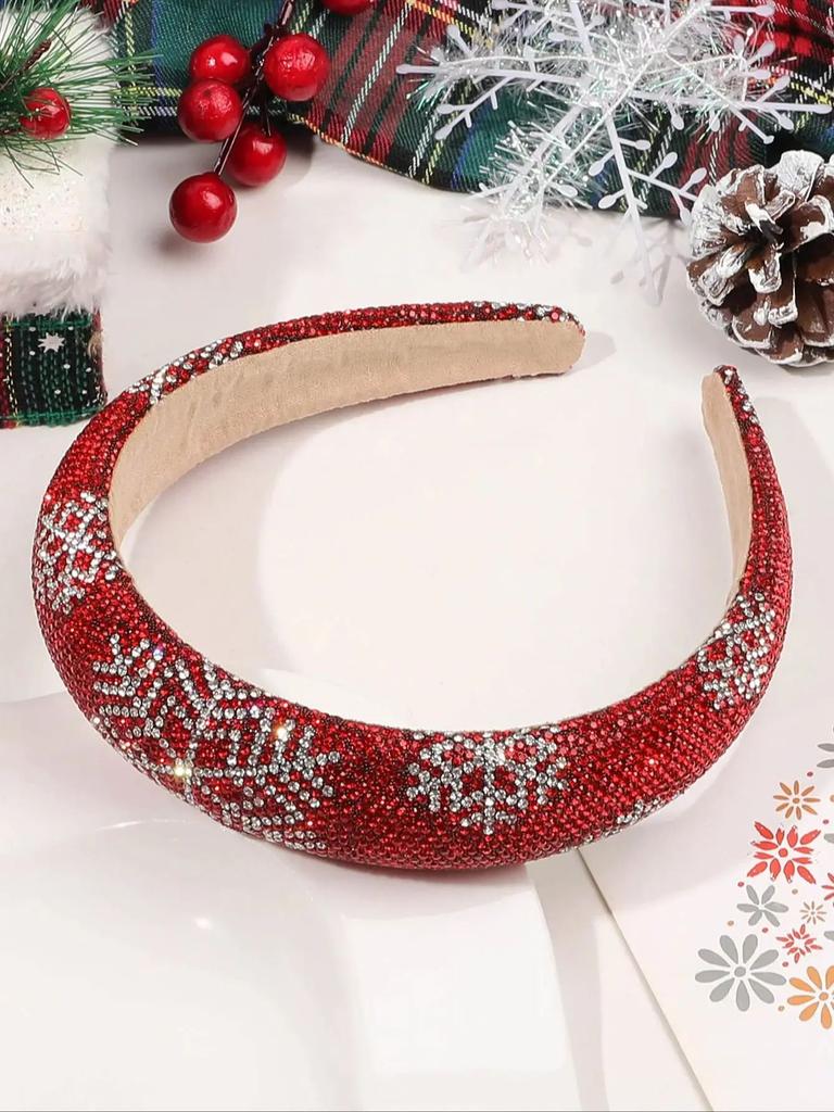 1 Pcs Christmas Snowflake Soft Headband with Rhinestone for Women Girls,Glitter Green Holiday Party Hair Accessory