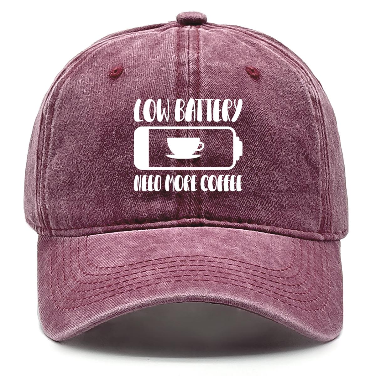 Low Battery Need More Coffee Print Adjustable Baseball Hat Washed Cotton Cap For Man Distressed Solid Snapback Baseball Cap вино красного